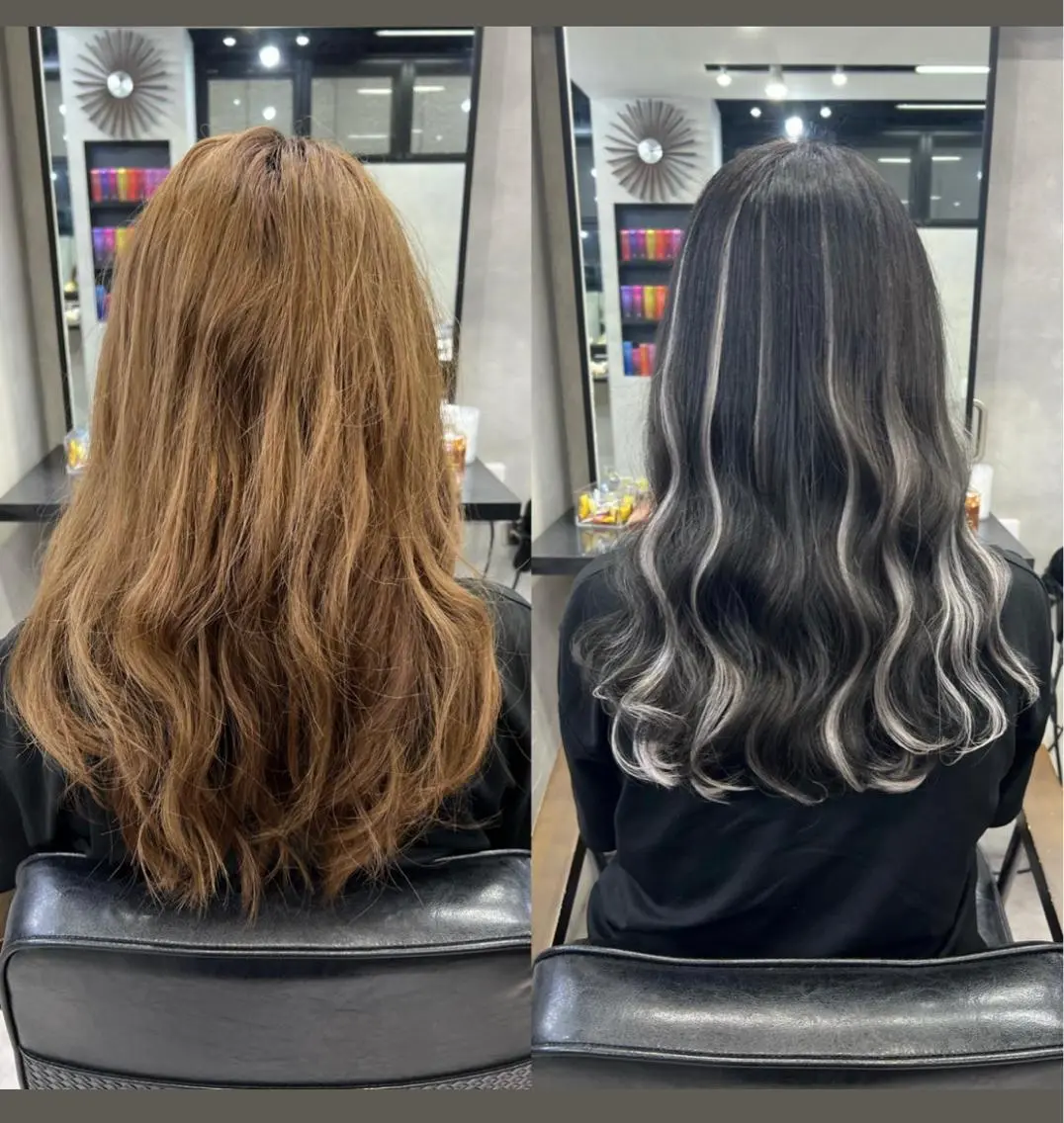 セミロング エクステ ハイライト 当日予約OKカット モデル濱川響太のヘアスタイル