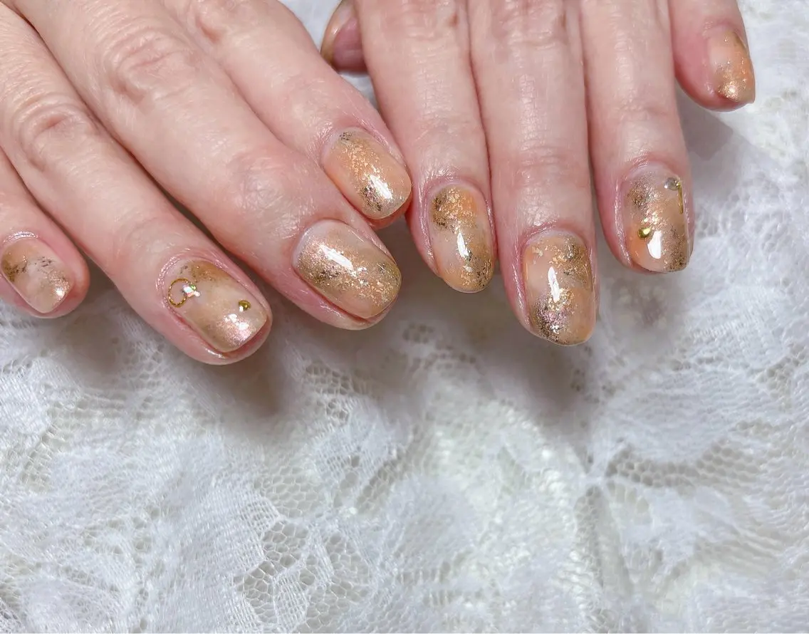 ネイル アートネイル ニュアンスネイル オレンジ ハンドネイル FLARE NAIL フレアネイルのネイルデザイン