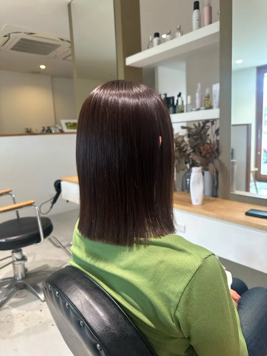 ミディアム 縮毛矯正 カット 縮毛矯正 レイヤー/蟹江/ くすみカラー/川口のヘアスタイル
