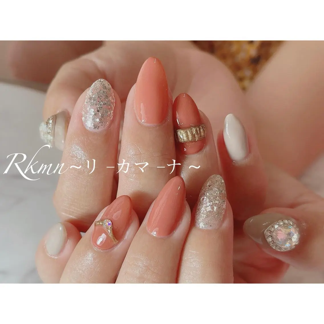 ネイル アートネイル ラメ(グリッター) ピンク 春ネイル ハンドネイル フットネイル ハンドケア Rkmn ~リ-カマ-ナ~のネイルデザイン