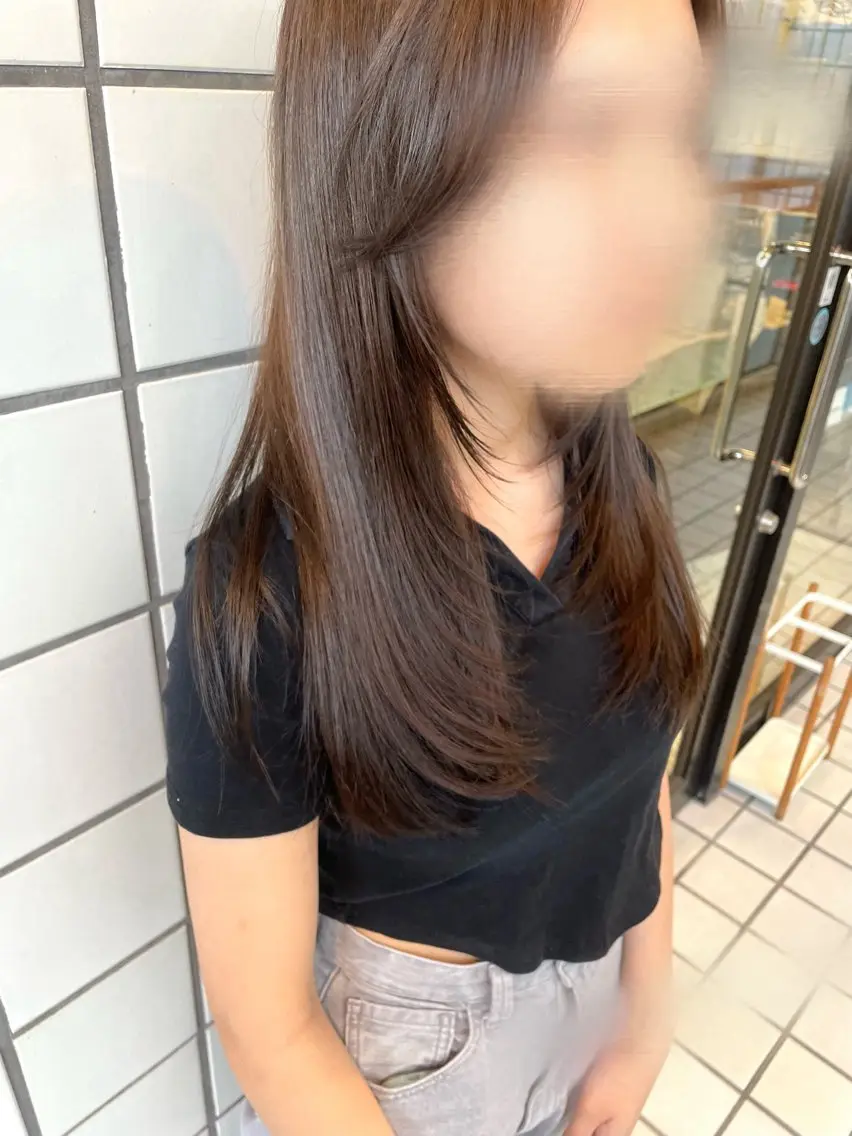 ロング カラー オリーブカラー 顔まわりレイヤー 顔周りカット 韓国風ヘア レイヤーカット 【ヌーベルバレ】 ゆきみのヘアスタイル