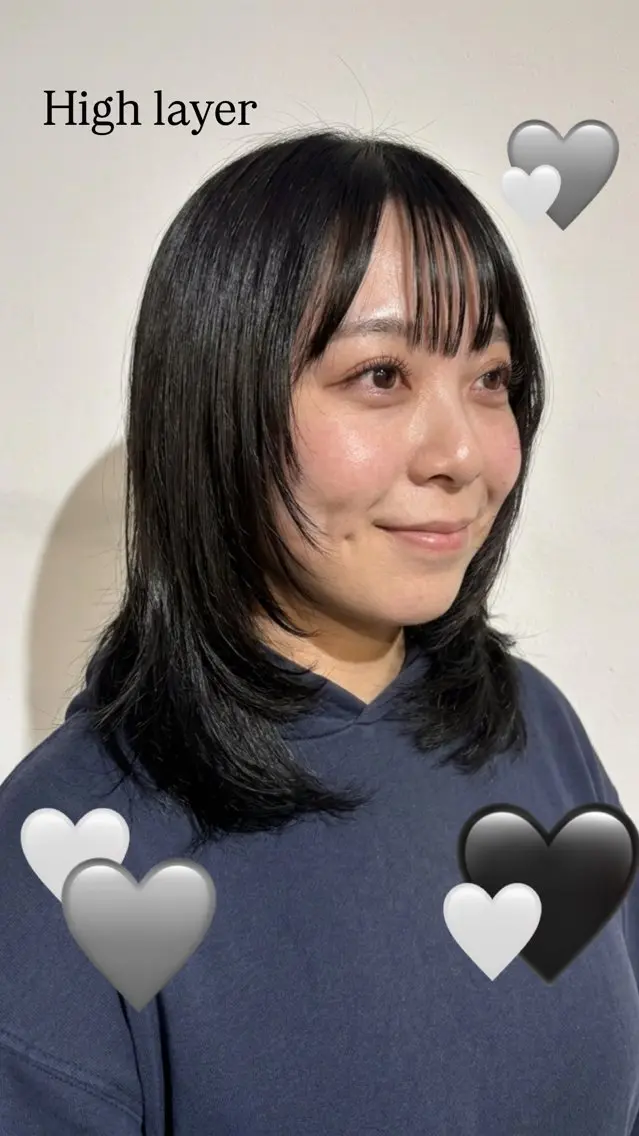 セミロング 顔周りカット ハイレイヤー レイヤーカット 小顔カット のどか 縮毛矯正/ショートのヘアスタイル
