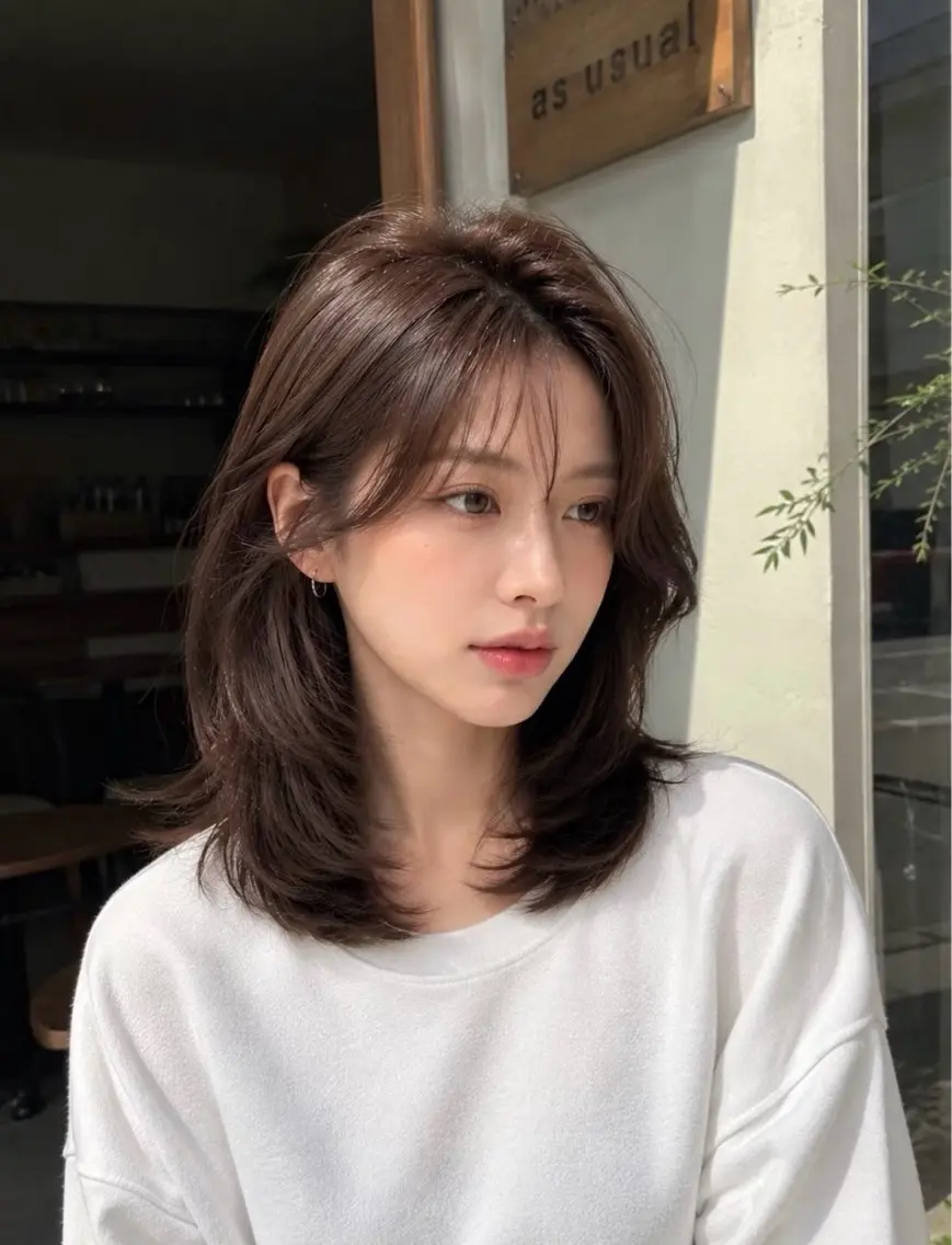 ミディアム カラー カット ヘアカラー トリートメント Saki/レイヤー/ 柔色カラー/顔まわりのヘアスタイル