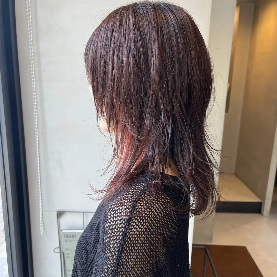 ミディアム カラー ピンクカラー シャギー カット なな/ICI/レイヤ ーパーマ/上前津のヘアスタイル