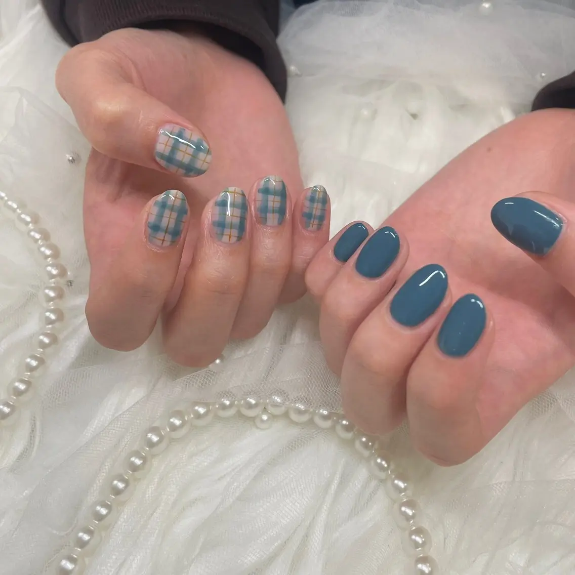 ネイル ハンドネイル Blue daisy RIN🎀のネイルデザイン