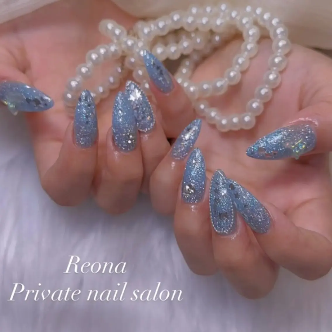 ネイル ハート ロングネイル マグネットネイル ミラーネイル 夏ネイル ハンドネイル Reona Nailのネイルデザイン