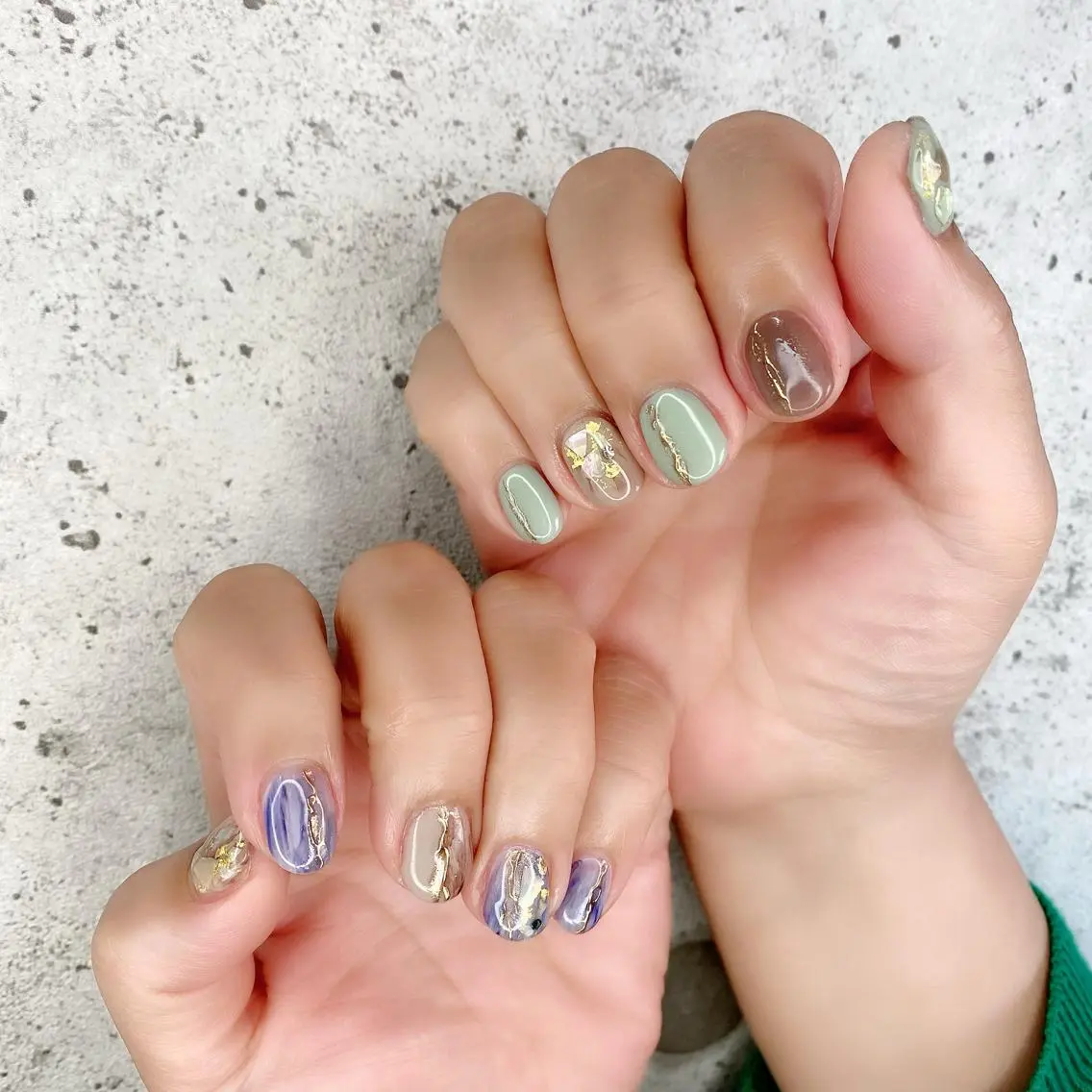 ショート カラー パーマ ヘアアレンジ メンズ キッズ ネイル マツエク・マツパ アイブロウ ブルーカラー アートネイル ブルー フットネイル グリーン ハンドネイル Salon Ｋのネイルデザイン