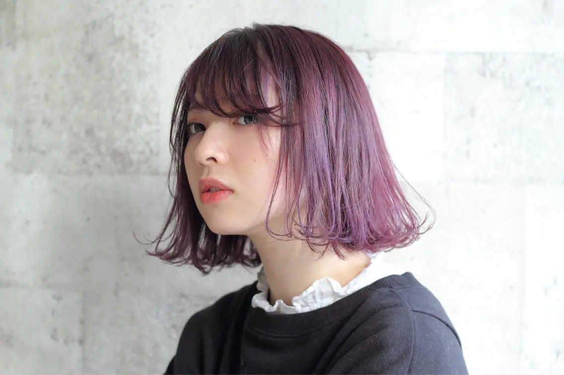 ショート カラー 切りっぱなしボブ ブリーチ グラデーションカラー ラベンダーカラー ブリーチなしカラー 武田 清久のヘアスタイル