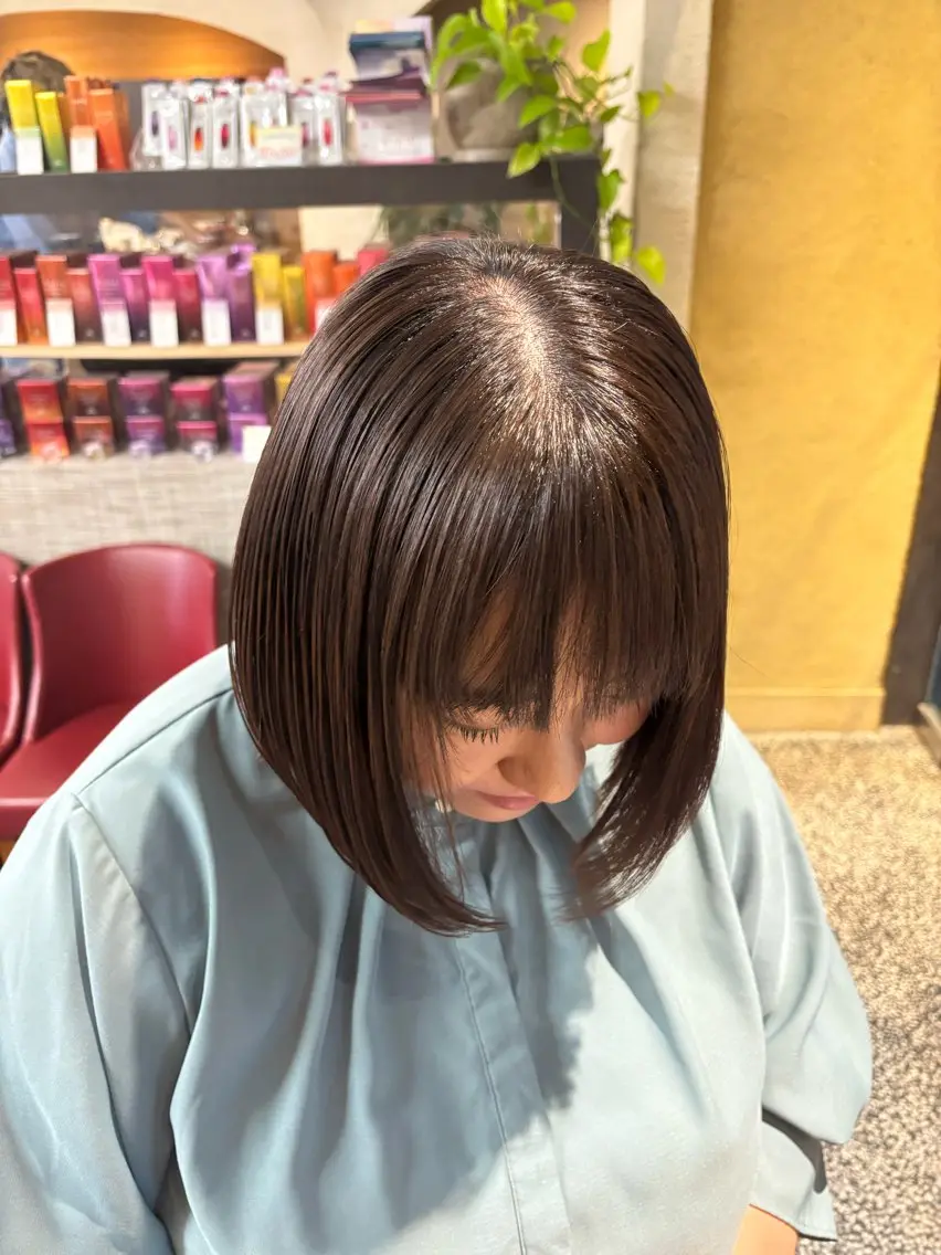 ミディアム 縮毛矯正 ゼロヘアーガーデン むらなかあやね🐰ᩚのヘアスタイル