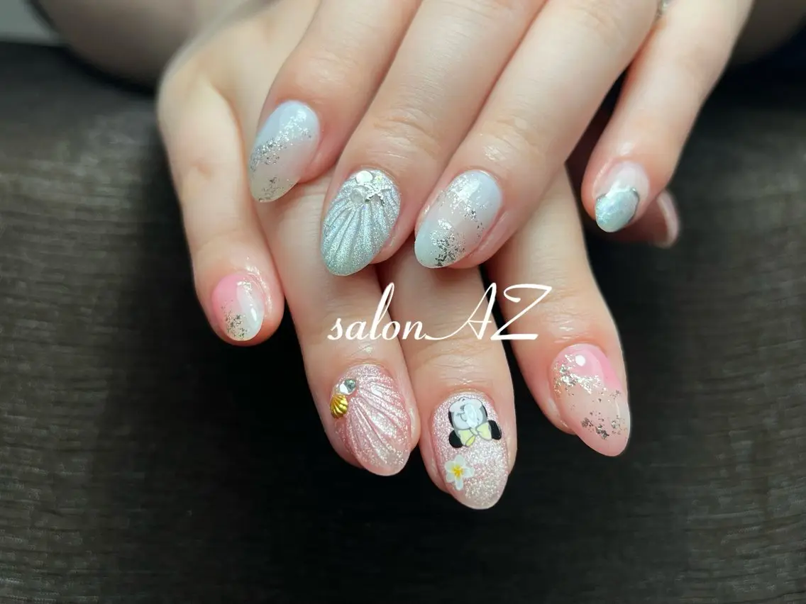 ネイル アートネイル 長さ出し フットネイル フレンチネイル ジェルネイル ハンドネイル salon AZのネイルデザイン