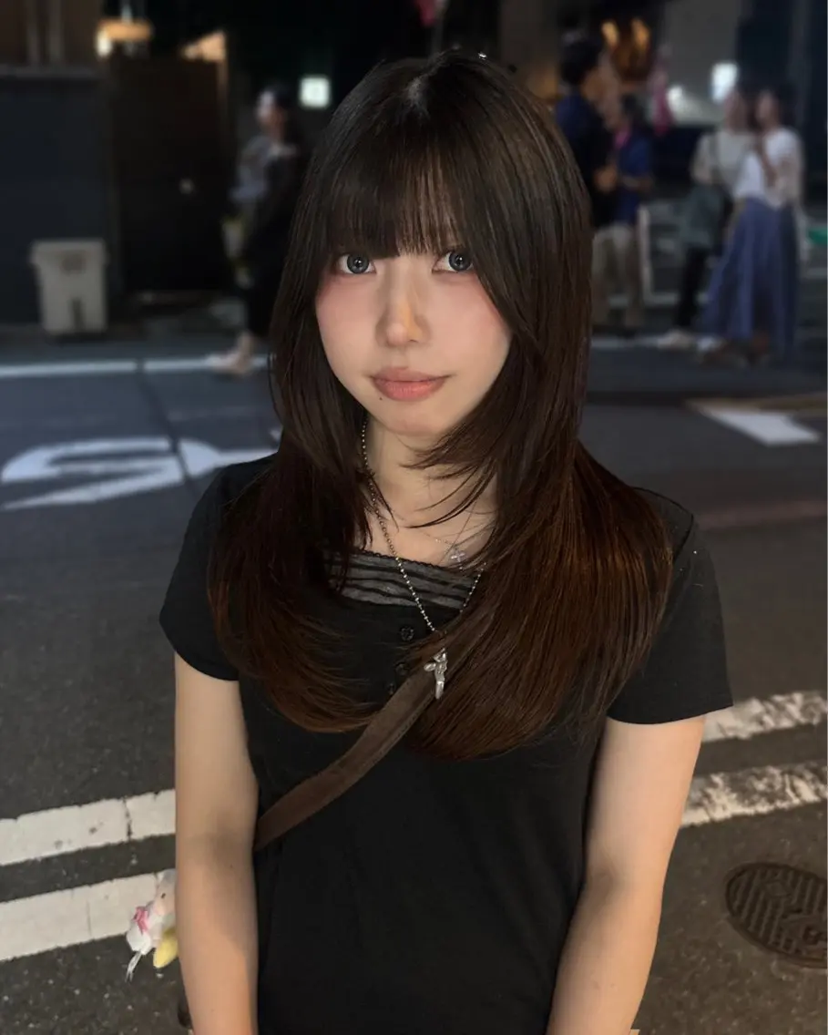 ロング カラー ブラウンカラー 顔周りカット レイヤーカット マツダ レンのヘアスタイル