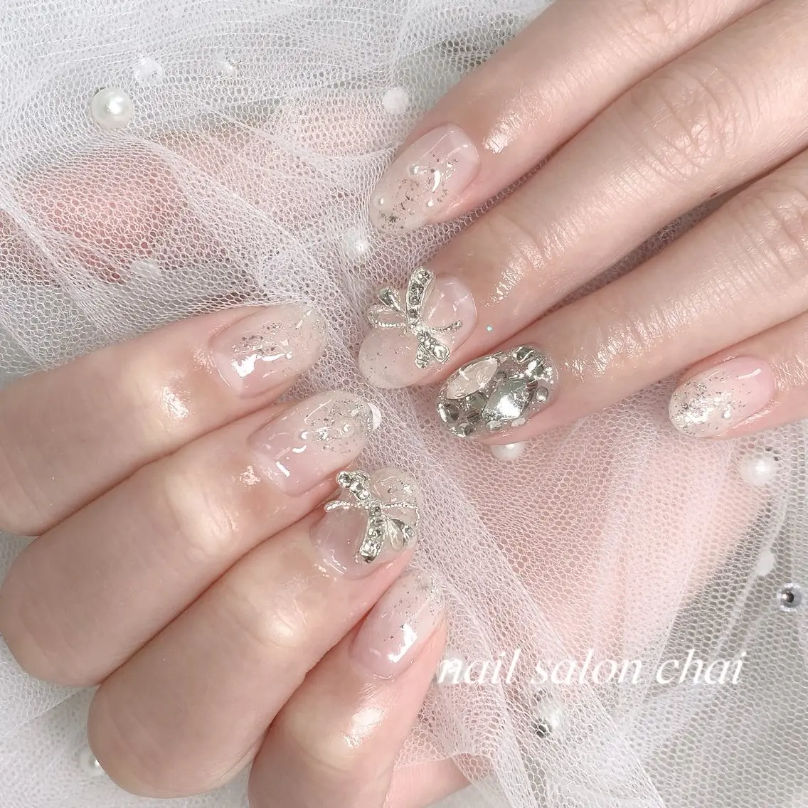 ネイル キラキラネイル ラメ(グリッター) ラメグラデーション シルバー nail salon chai 上本町のネイルデザイン