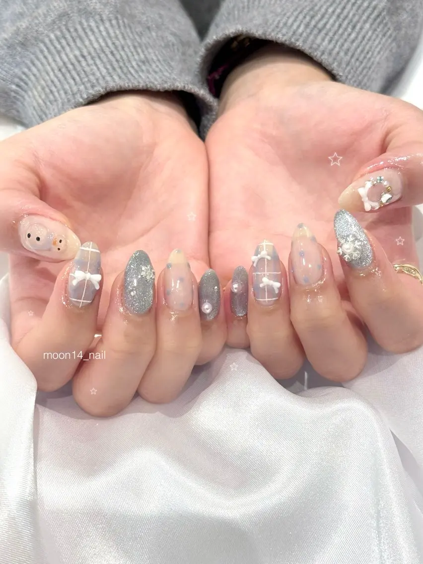 ネイル ドット ジェルネイル 水色 マグネットネイル パラジェル ハンドネイル natsuki 💫のネイルデザイン