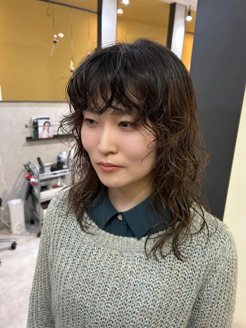 セミロング パーマ セミロングパーマ ボブ カット パーマ hubhair レイヤー/透明感のヘアスタイル