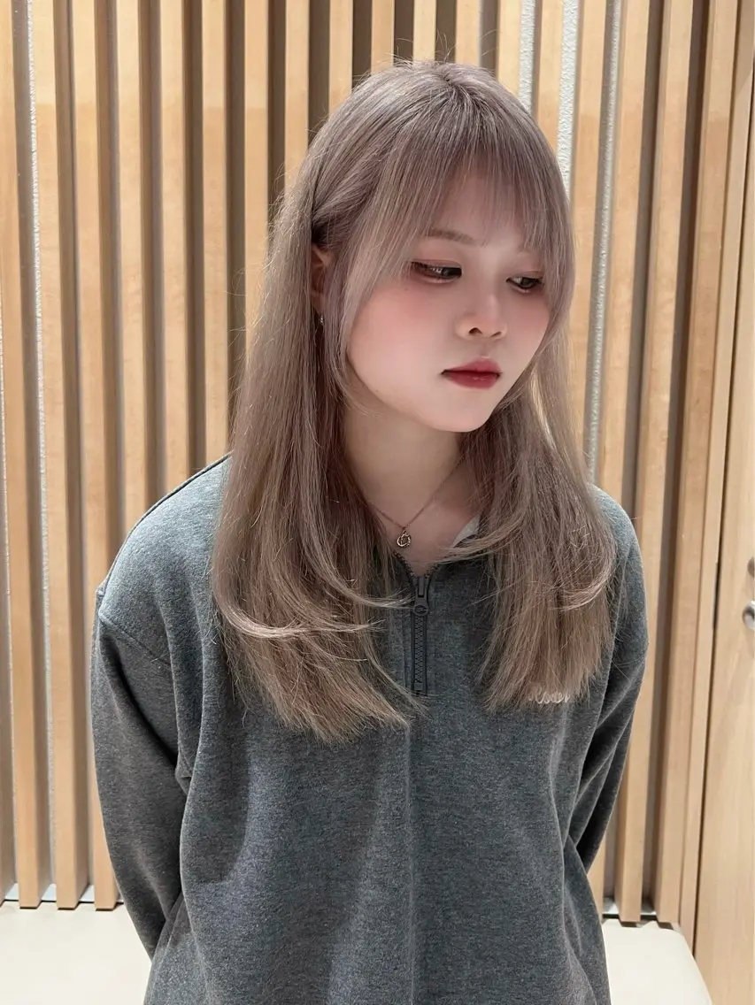 セミロング カラー ヘアカラー トリートメント 興津/韓国レイヤー ダブルカラー美髪縮毛のヘアスタイル