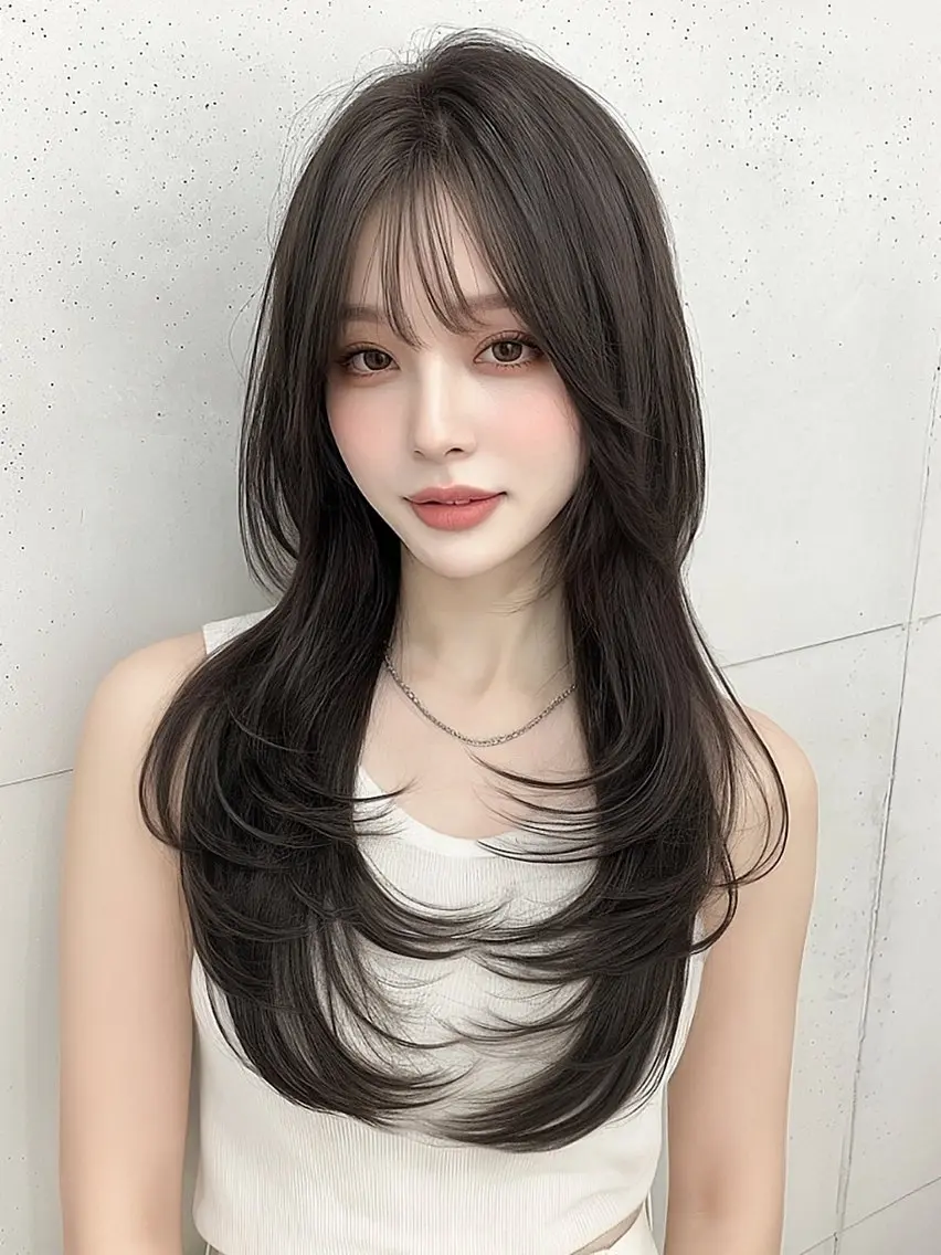 ロング カラー カット ヘアカラー トリートメント 莉乃/縮毛矯正/髪質 改善/艶カラーのヘアスタイル