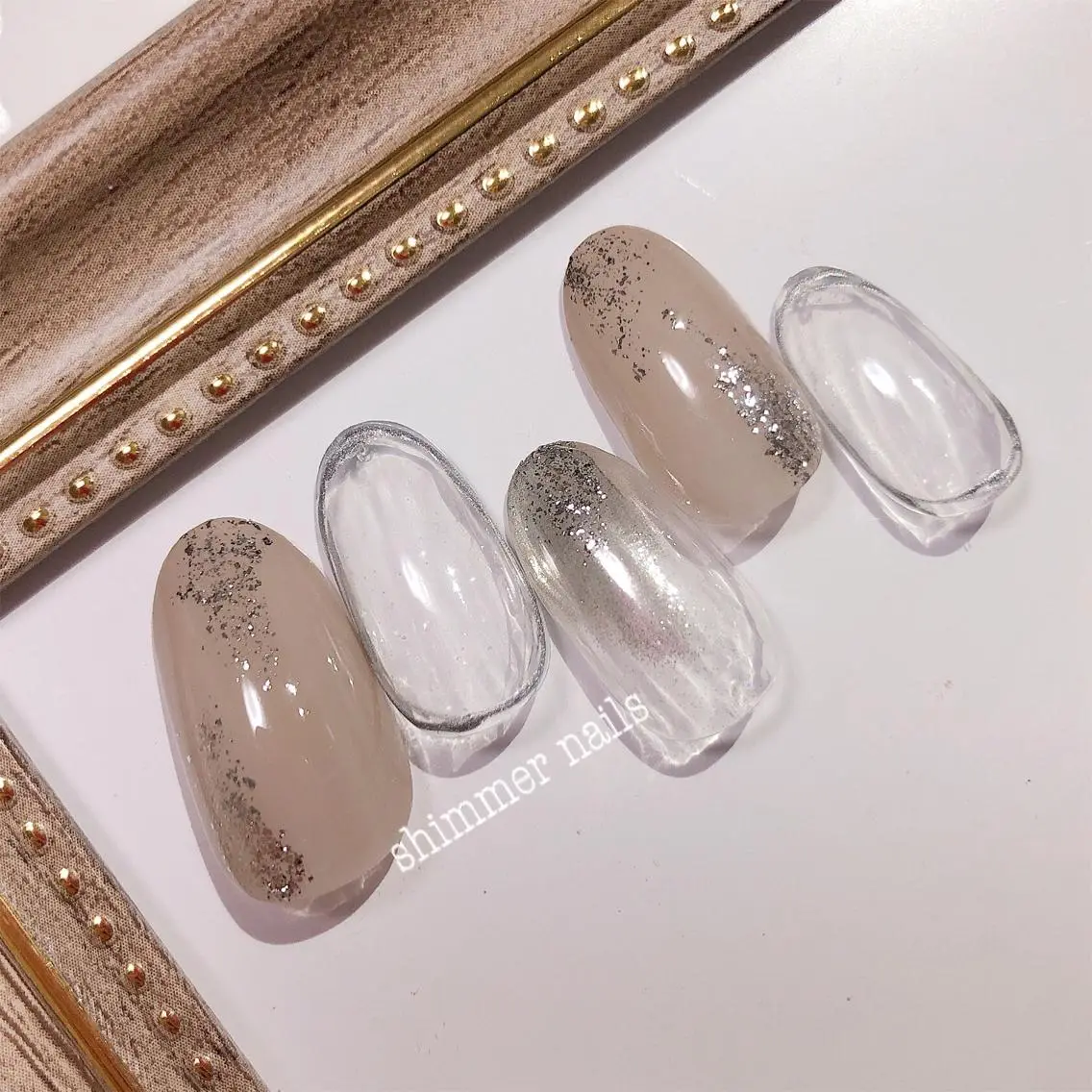 ネイル クリアネイル ミラーネイル シルバー フットネイル shimmer nailsのネイルデザイン