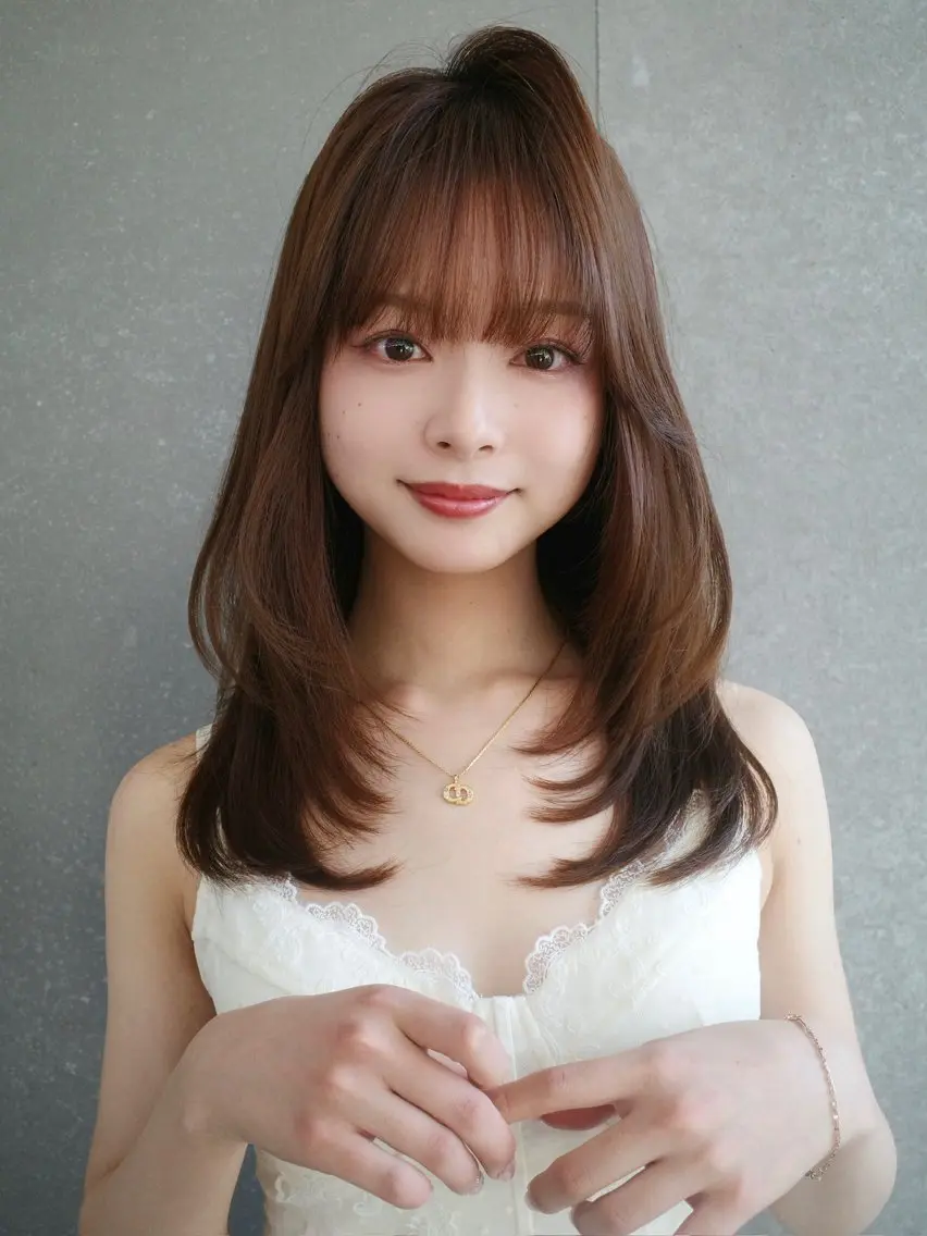 ミディアム カラー 髪質改善 レイヤーカット 縮毛矯正 【博多髪質改善】 吉村　清志のヘアスタイル