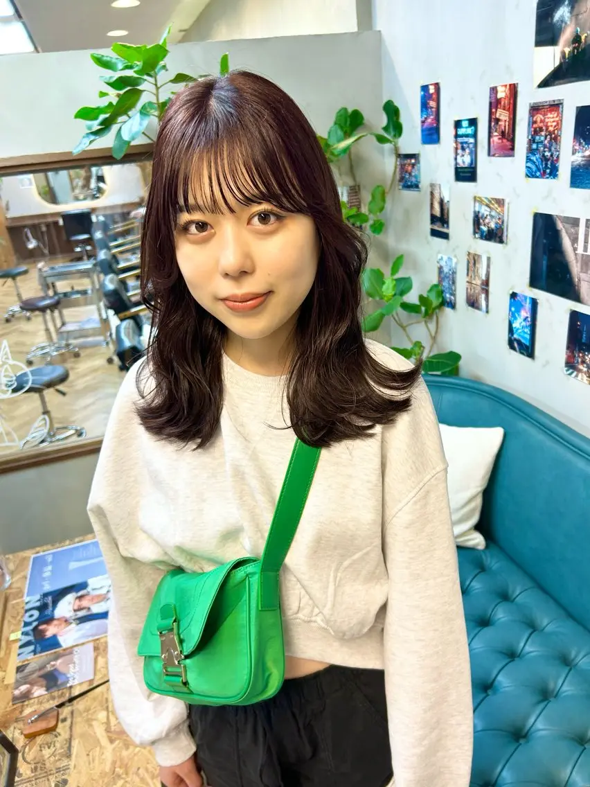 セミロング カラー パーマ ヘアアレンジ ブリーチ ダブルカラー ブリーチなしカラー レッドカラー デザインカラー/ボブ ブリーチカラー/ユリのヘアスタイル