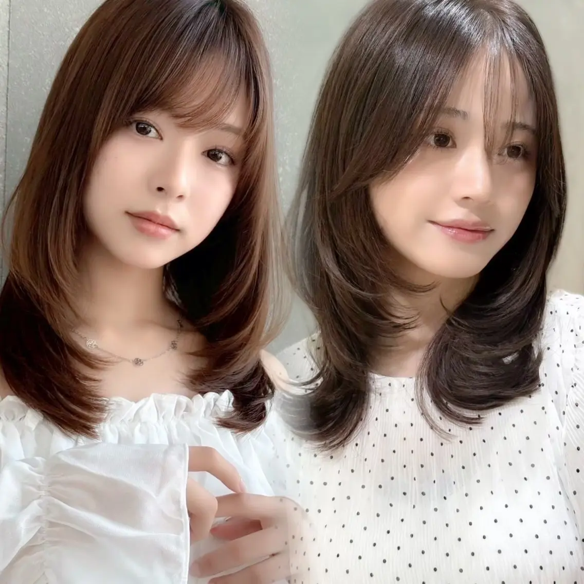ミディアム カット ヘアカラー トリートメント りな💗垢抜け前髪/ レイヤー💗縮毛矯正のヘアスタイル