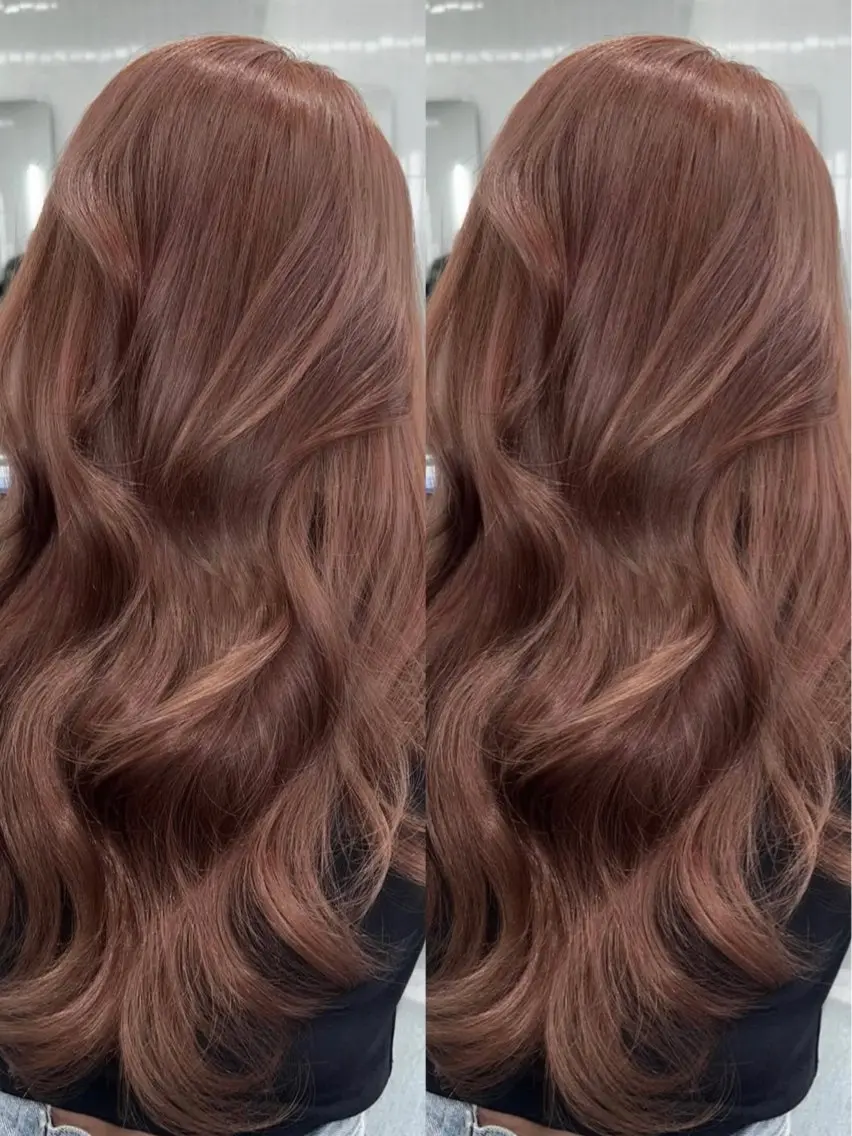 ロング カラー ベージュカラー ピンクカラー ピンクベージュ ヘアカラー 表参道/ハイライト バレイヤージュのヘアスタイル