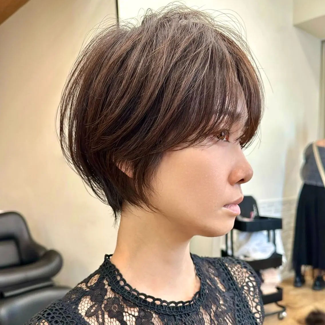 ショート カラー ショートボブ ボブレイヤー 丸みショート グレージュ ボブ ヘアカラー ショート/似合わせ/ 豊中/髙井のヘアスタイル