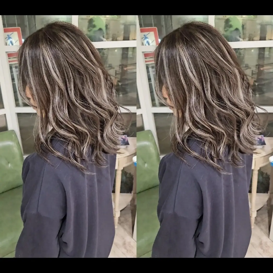 セミロング 外国人風カラー ハイライト レイヤーカット ヘアカラー バレイヤージュ/ ハイライト/大内格のヘアスタイル