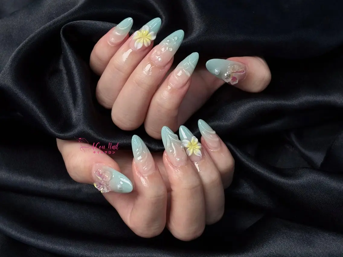 ネイル 桜ネイル 長さ出し フラワーネイル フレンチネイル ジェルネイル ハンドネイル ACon NailSalonのネイルデザイン