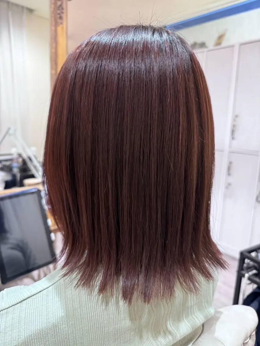 ミディアム カラー 切りっぱなしボブ ボブ 髪質改善 カット ヘアカラー トリートメント 新越谷noble店長 松本拓也▶◀*.のヘアスタイル