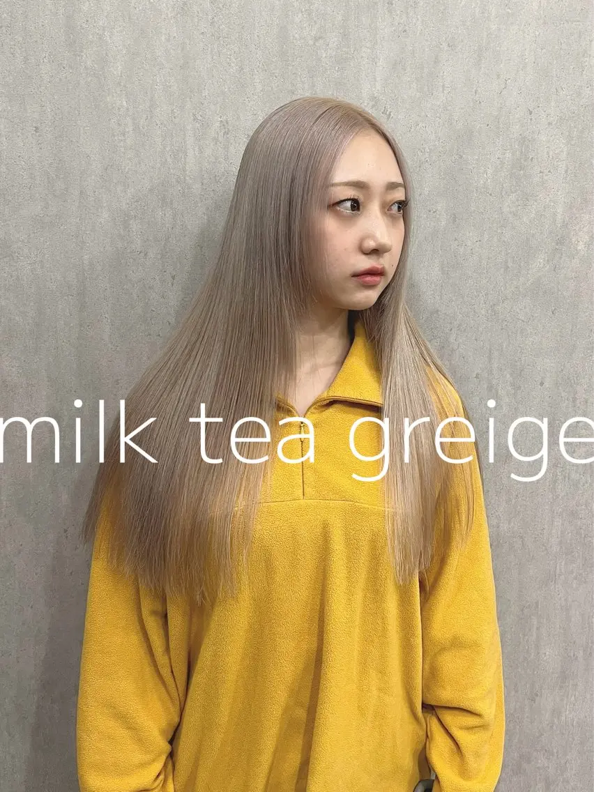 ロング カラー ブリーチ グレージュ ハイトーンカラー ミルクティーグレージュ カット ヘアカラー トリートメント ‎🤍似合わせ提案 ‎🤍YUURI🤍のヘアスタイル