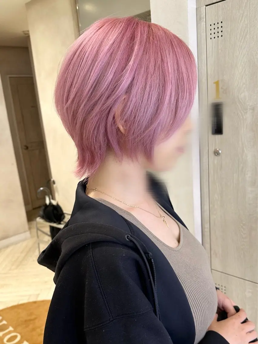 ショート カラー ブリーチ 透明感カラー ブリーチなしカラー ピンクカラー ショートヘア ヘアカラー 艶髪／ブリーチ🌟 銀座/HARUKAのヘアスタイル