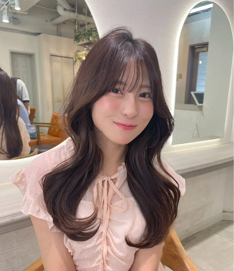 ロング カラー カット ヘアカラー トリートメント ブリーチなしダブル/ 顔周り/大村真咲のヘアスタイル