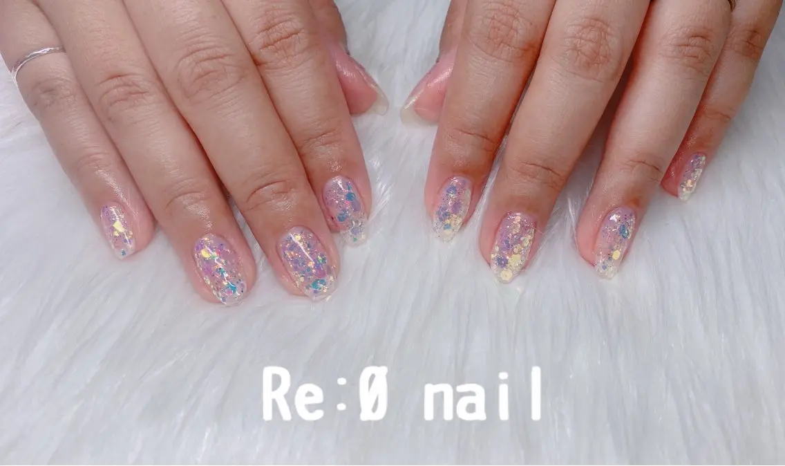 ネイル クリアネイル ラメ(グリッター) ワンカラーネイル ハンドネイル Re:Ø nail 🩵TSUJIのネイルデザイン
