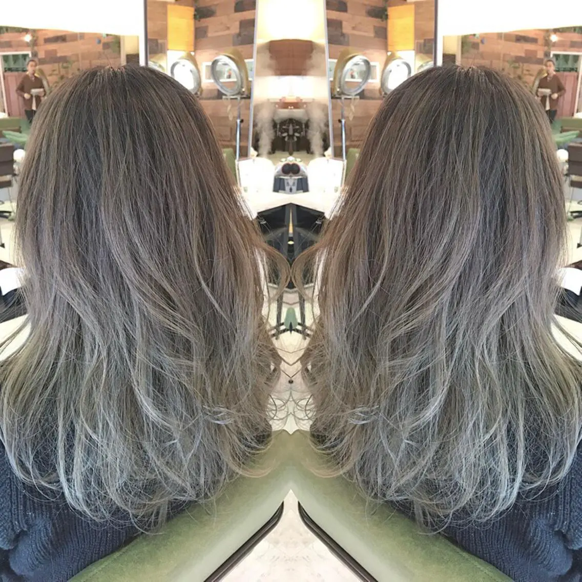 ミディアム セミロング カラー バレイヤージュ イルミナカラー レイヤーカット 青木 茂樹⭐️ 透明感カラーのヘアスタイル
