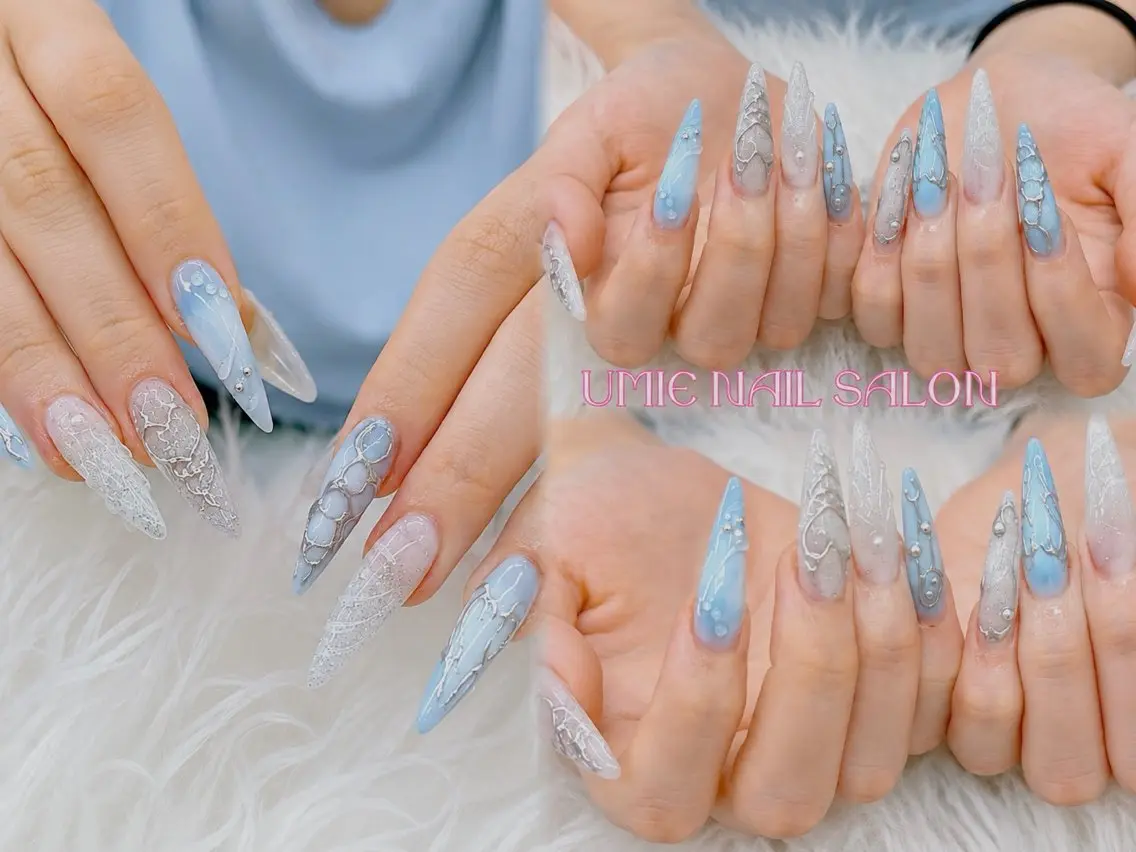 ネイル フットネイル フレンチネイル ジェルネイル ガラスフレンチ マグネットネイル UMIE NAIL SALONのネイルデザイン