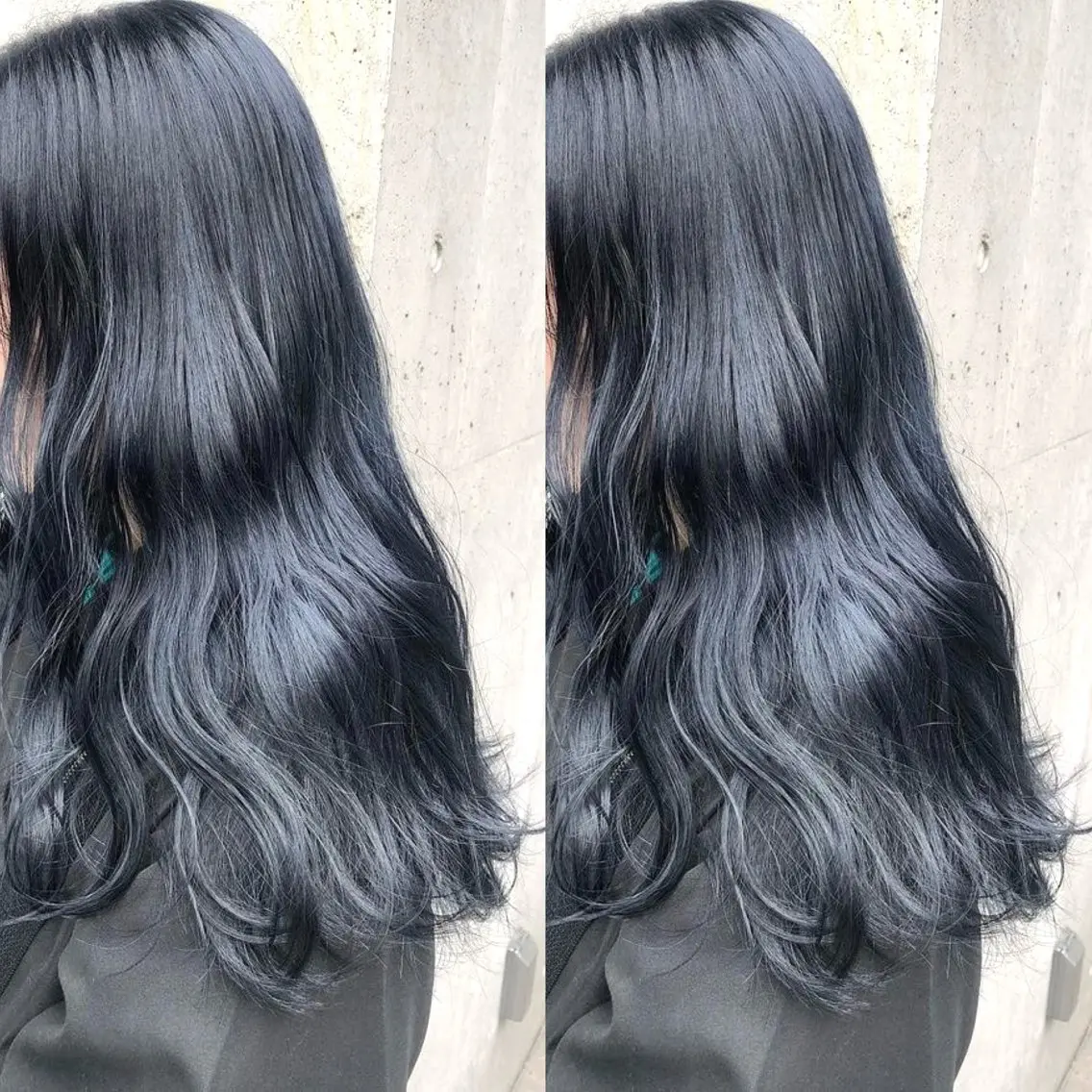 ロング カラー 黒髪 ブルーカラー ブルーブラック ヘアカラー トリートメント 表参道/ハイライト バレイヤージュのヘアスタイル