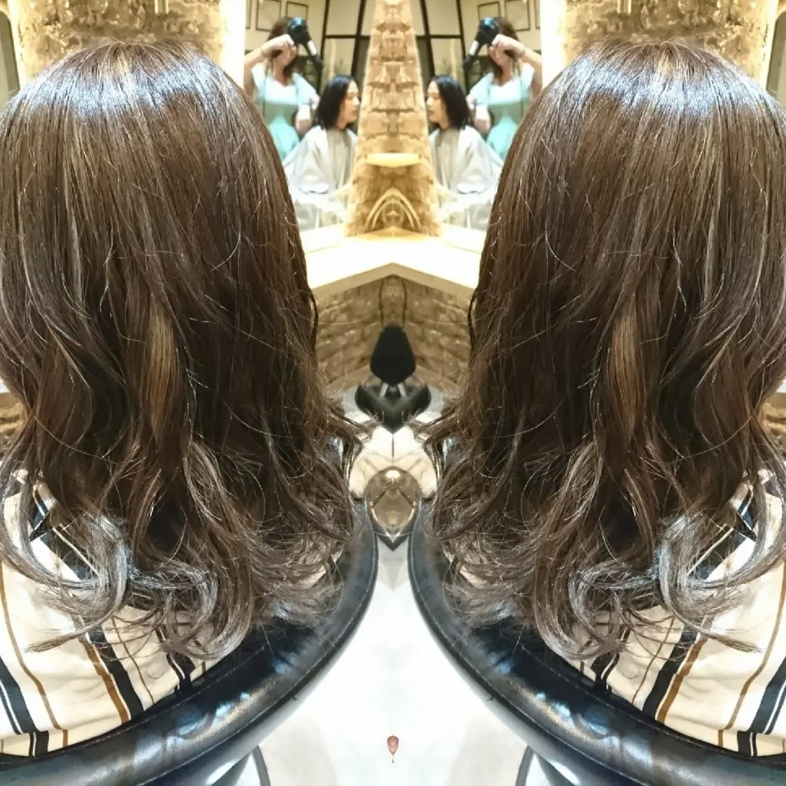 ミディアム カラー グレージュ ハイライトカラー ハイライト カット ヘアカラー トリートメント センター南 SEIJIのヘアスタイル
