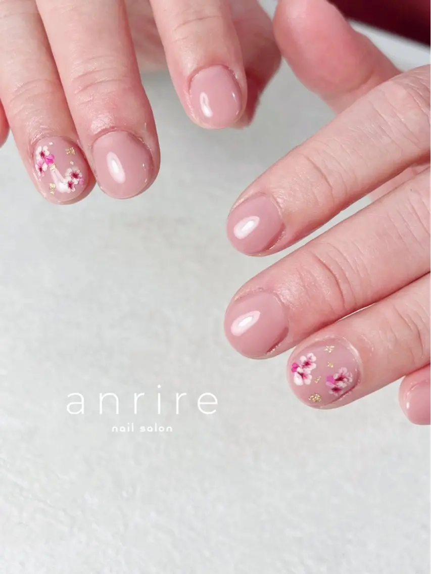 ネイル フラワーネイル ジェルネイル パラジェル ピンク ショートネイル ハンドネイル nailsalon anrireのネイルデザイン