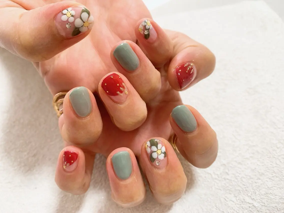 ネイル フラワーネイル ジェルネイル メンズネイル パラジェル 春ネイル kiki nail たまプラーザのネイルデザイン