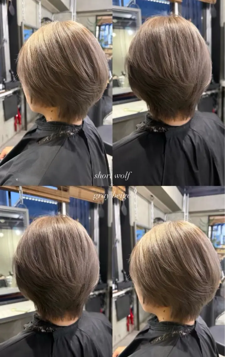 ショート カラー グレージュ ショートヘア ウルフカット カット ヘアカラー トリートメント 佐伯 桃のヘアスタイル