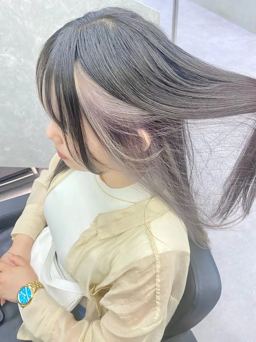 セミロング カラー ミストバング ブリーチ 透明感カラー  フェイスフレーミング インナーカラー カット ヘアカラー ハイトーン×似合わせ Shoseiのヘアスタイル