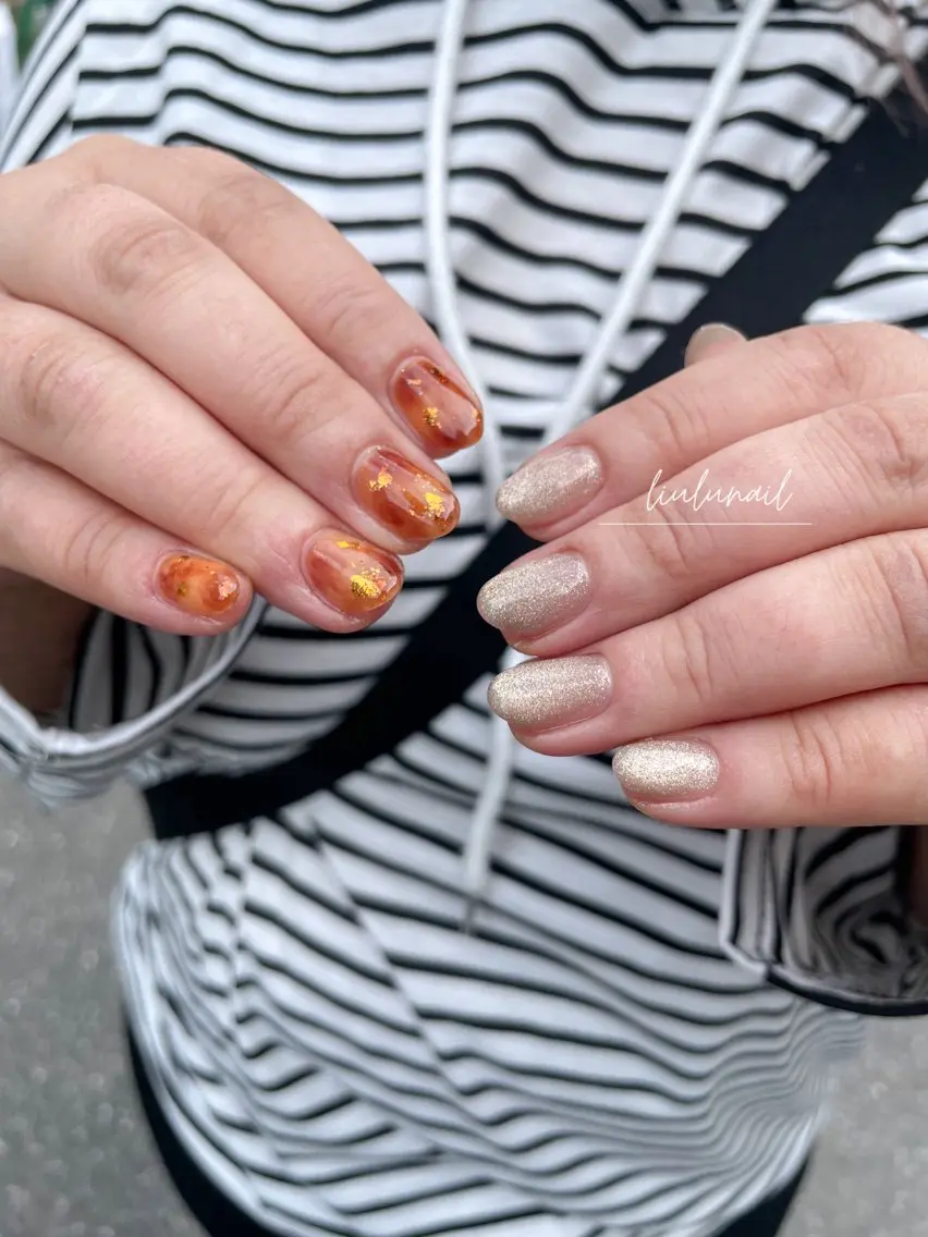 ネイル アートネイル べっ甲ネイル ゴールド マグネットネイル 持ち込み ハンドネイル liulu nailのネイルデザイン
