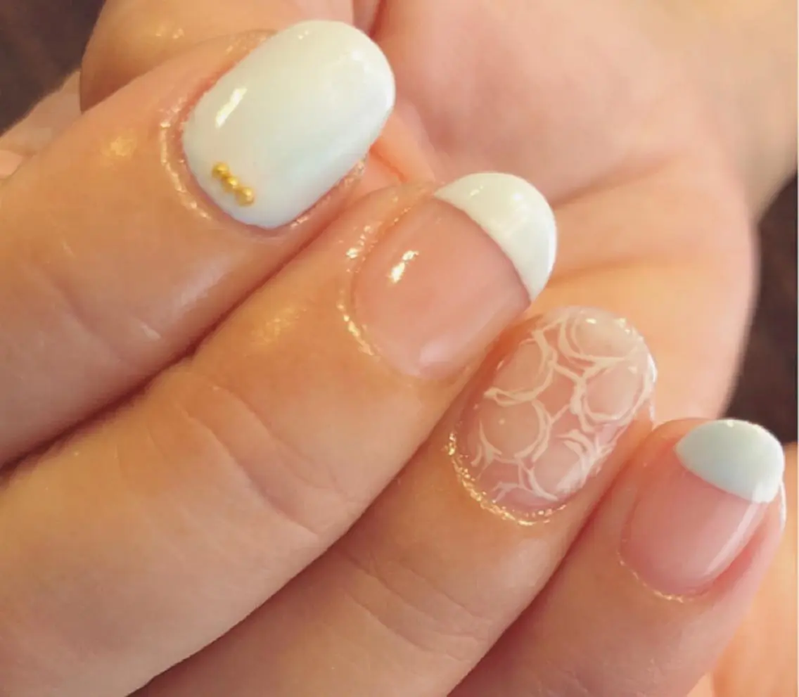 ネイル クリアネイル フラワーネイル フレンチネイル レース ラメ(グリッター) studio e n / RiNのネイルデザイン