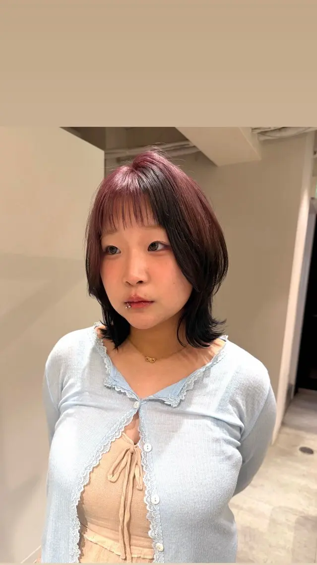 ショート カラー 黒髪 ラベンダーカラー ピンクカラー ピンクラベンダー ニュアンスパーマ /ボブパーマriseのヘアスタイル
