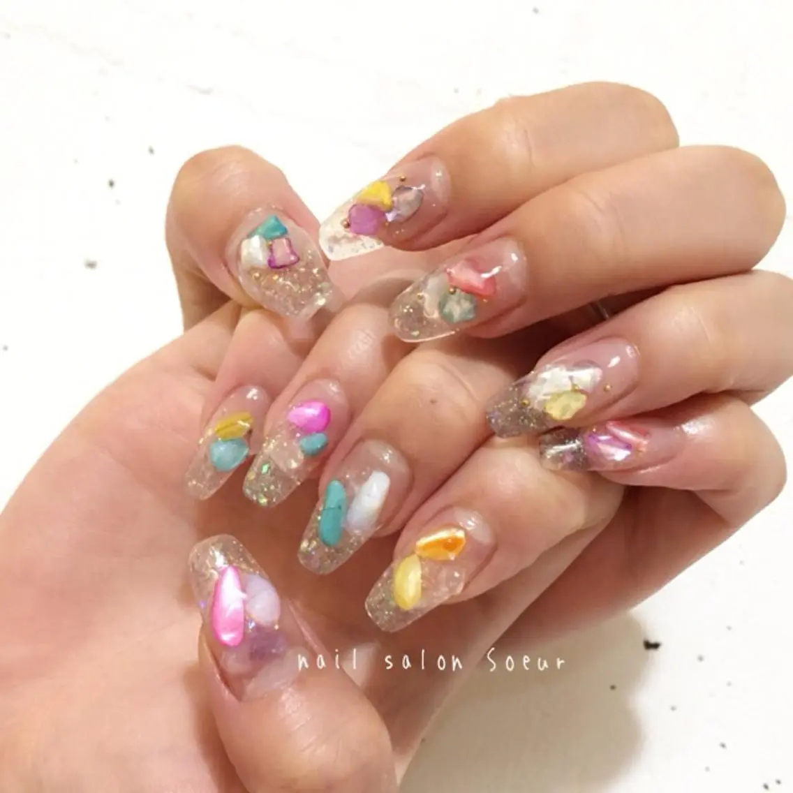 ネイル クリアネイル グラデーション ラメ(グリッター) ラメグラデーション スカルプネイル ハンドネイル nail salon Soeurのネイルデザイン