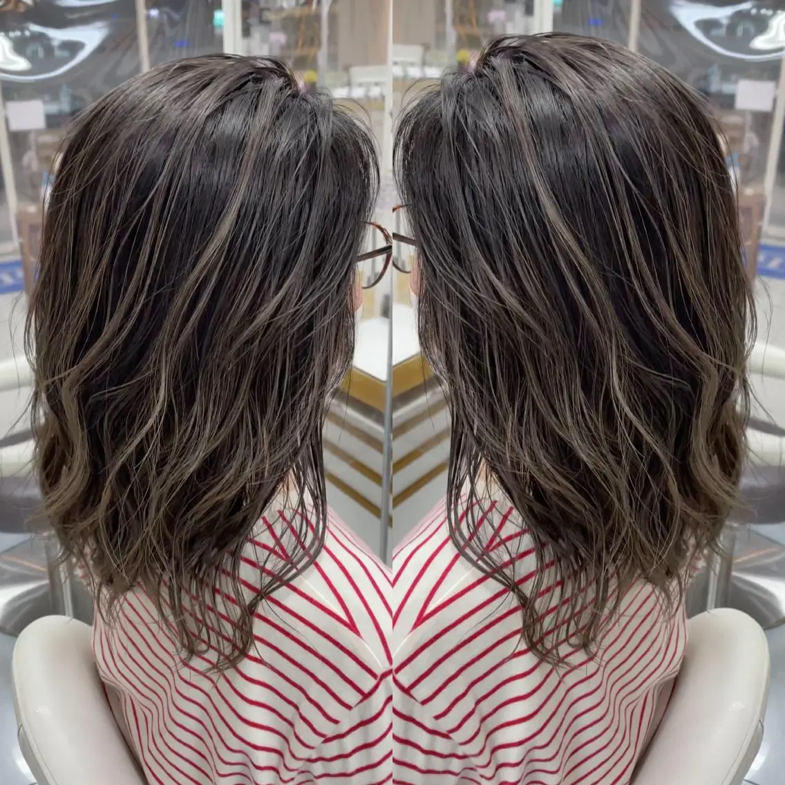 ミディアム カラー カット ヘアカラー トリートメント 縮毛/レイヤー 韓国/橋口のヘアスタイル