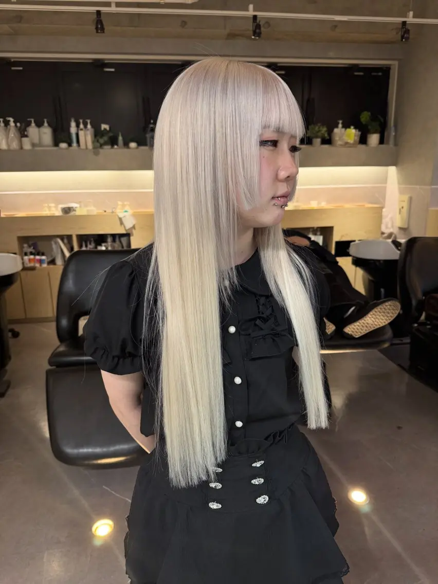 ロング カラー ブリーチ 福岡縮毛矯正 ブリーチなしカラーのヘアスタイル