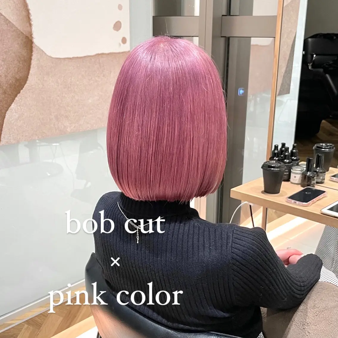 ショート カラー 切りっぱなしボブ ブリーチ ハイトーンカラー ピンクカラー ボブ ツヤ髪/透け感ヘア 💎Nokaのヘアスタイル
