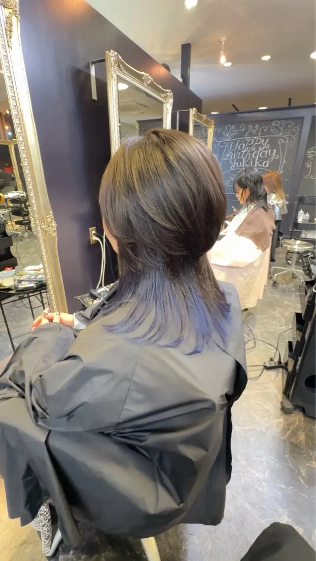 セミロング カラー ブリーチ ブルーカラー ヘアカラー 店長 ハイトーン× 髪質改善/舘野 涼太のヘアスタイル
