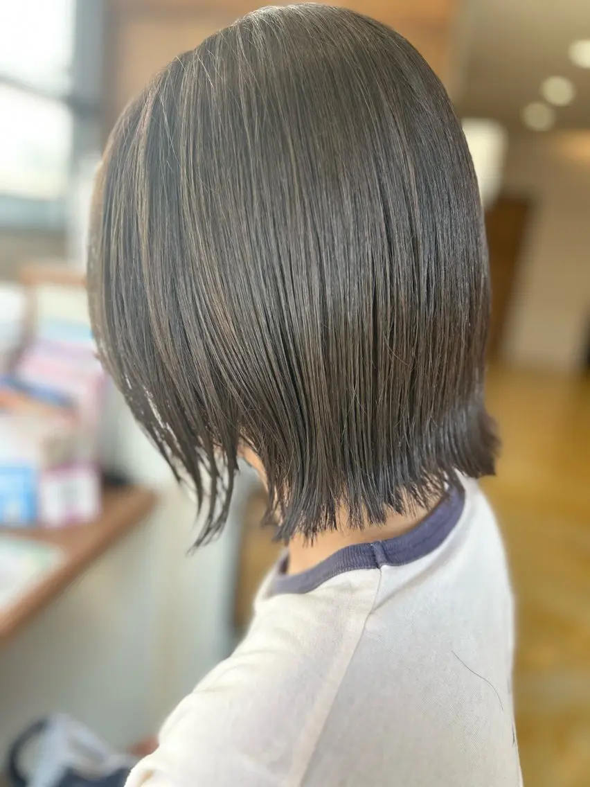 ミディアム カラー 透明感カラー グレージュ ボブ カノエ下関熊野店 /つきかのヘアスタイル
